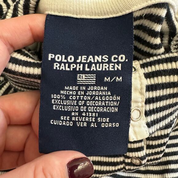 Ralph Lauren‎ Polo Jeans Co M Striped Mock Neck Snap Henley Long Sleeve Top - Picture 2 of 8